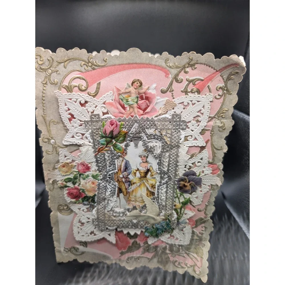 4 Antique European Ornate 3D 1800's Valentines Cards